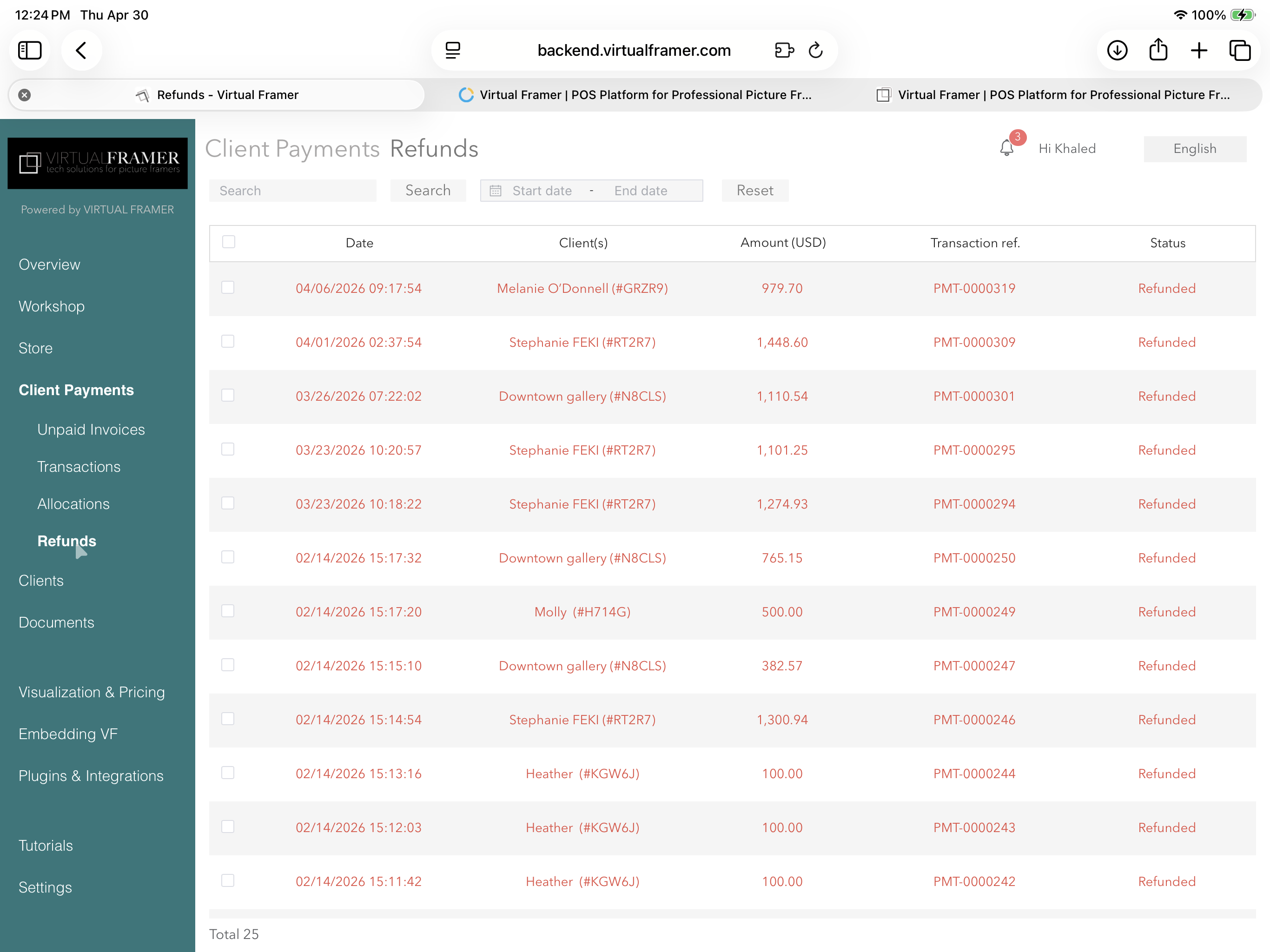 Refund list