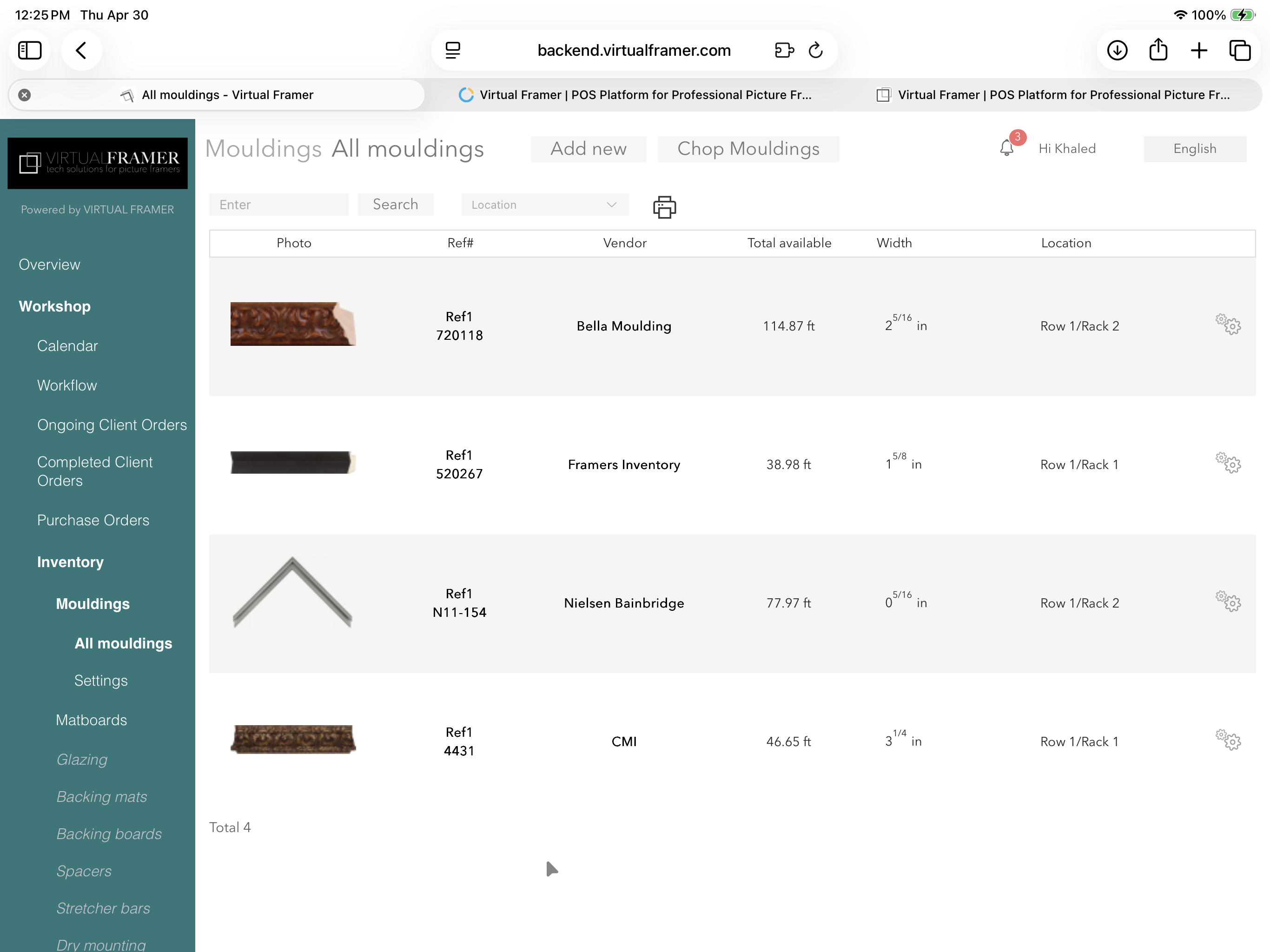 Moulding inventory