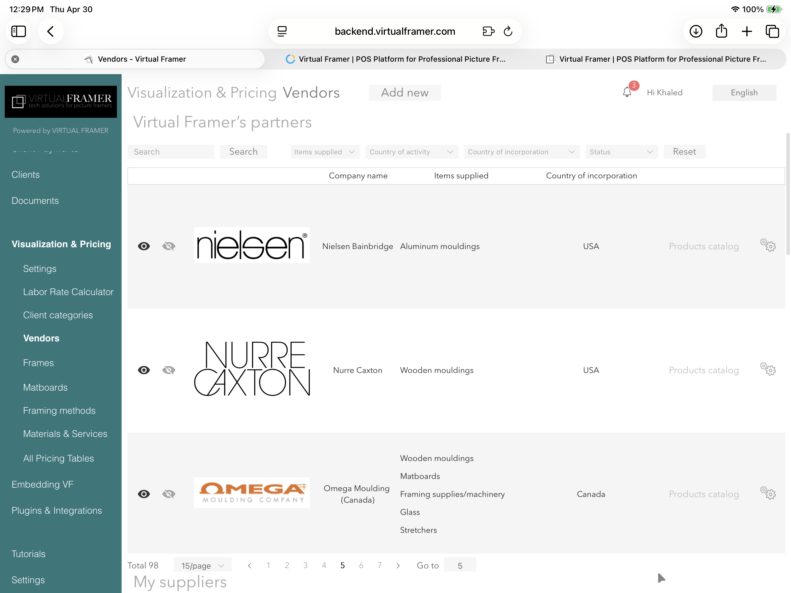 Vendor catalogs